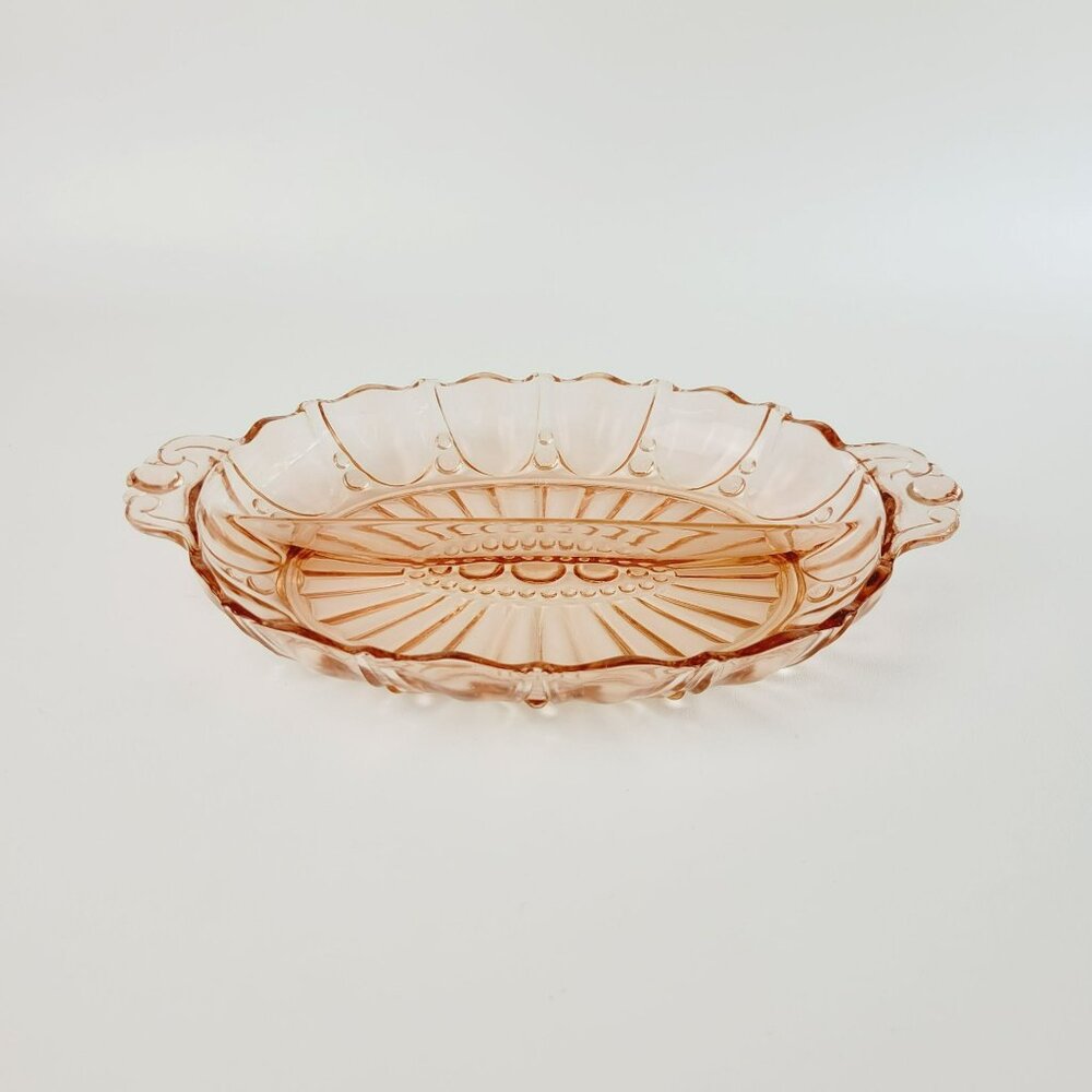 Vintage Pink Anchor Hocking Oyster & Pearl Glass Relish Tray, c1938-40 USA Made